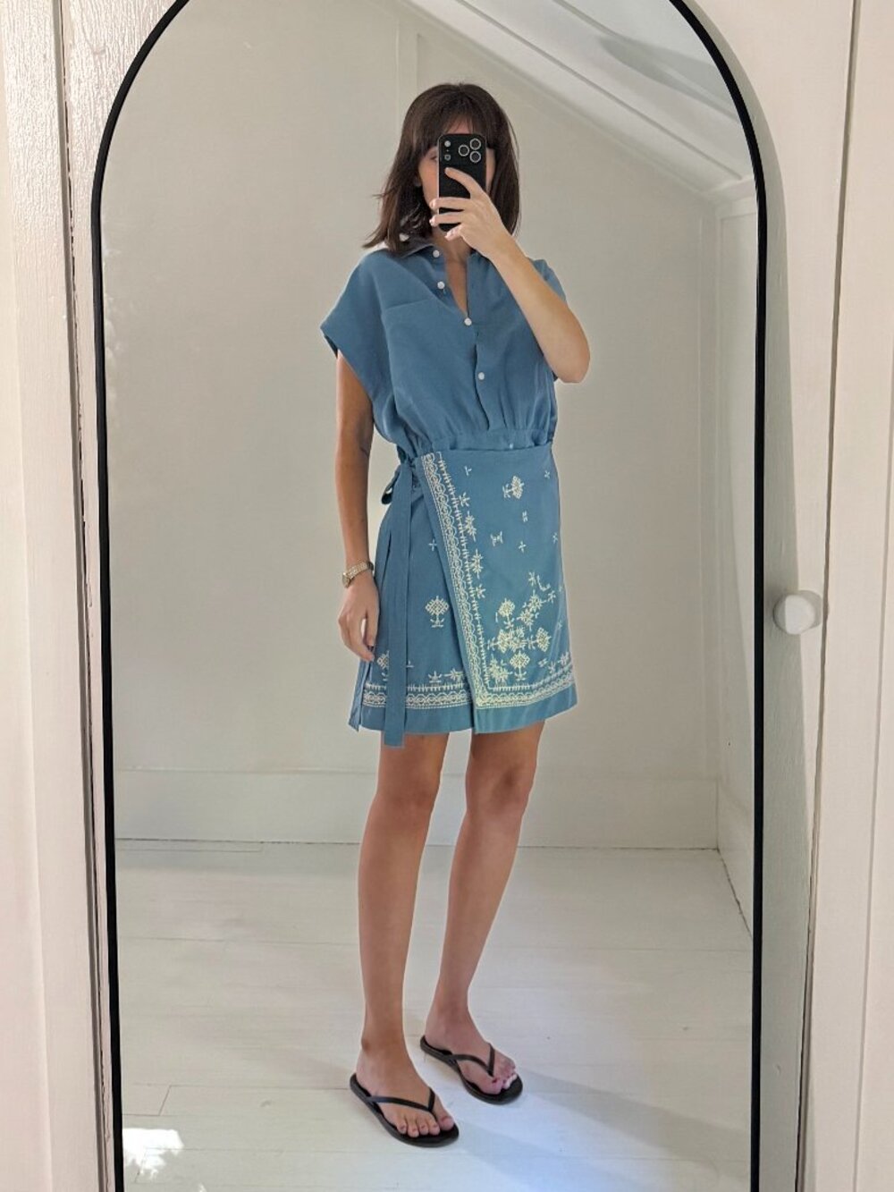 Banana Republic Embroidered Tencel-Linen Shirt Wrap Dress in Blue Size XS $200